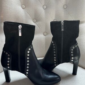 Aquatalia Black Leather & Suede Studded Ankle Boots